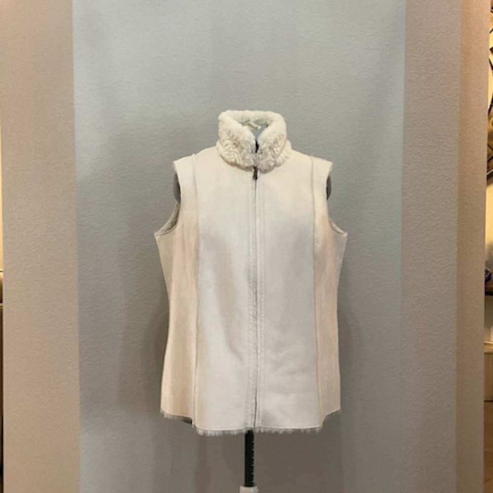 Coldwater Creek Suede with patterned faux fur Reversible Vest
